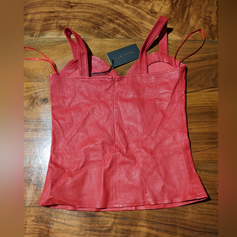 NWT RARE! AS by DF - Rouge Stretch Leather Bustier Top Corset | Coco Red | Small - Picture 13 of 16